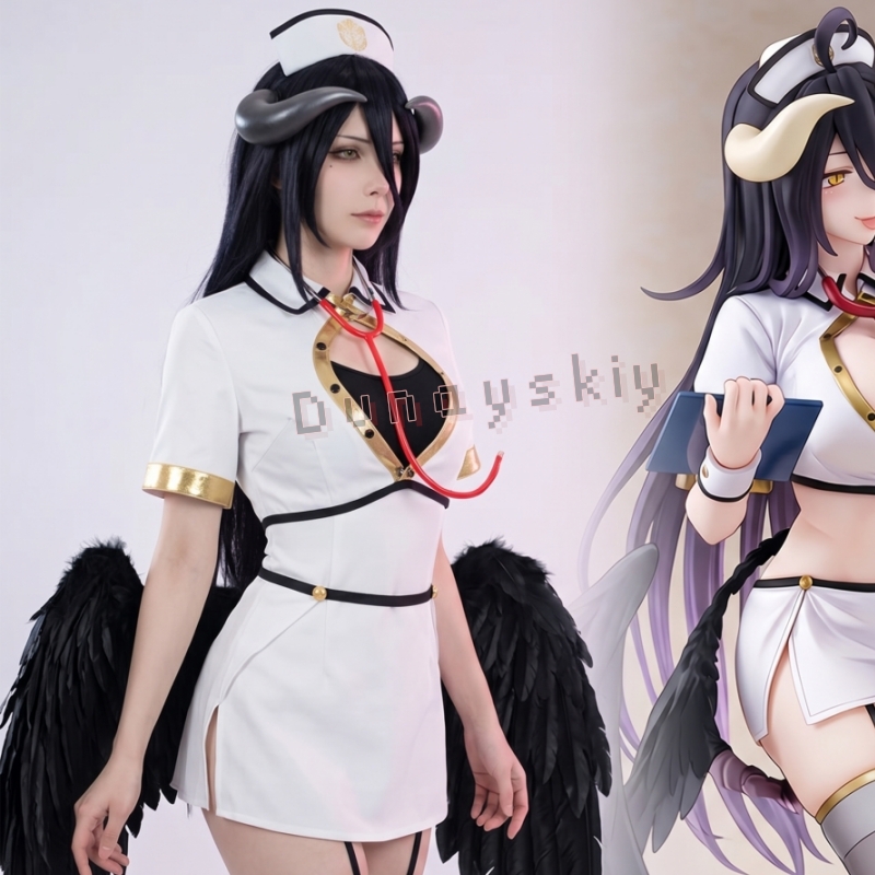 Anime Cosplay Nurse - OVERLORD Albedo Kostum Cosplay Perawat Malaikat